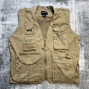 Humvee Vest Mens XL Khaki Utility Pockets Safari Photo Hiking Fishing Breathable